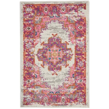 Palacedesigns 2 x 3 ft. Ivory & Fuchsia Distressed Scatter Area Rug PA3658042